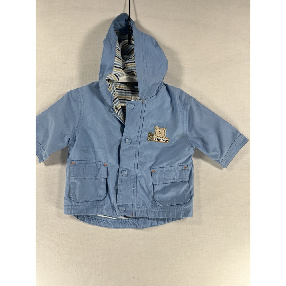 Carter's Baby Boy Jacket 3-6M Hooded Blue Striped Lining "B is for Bear"